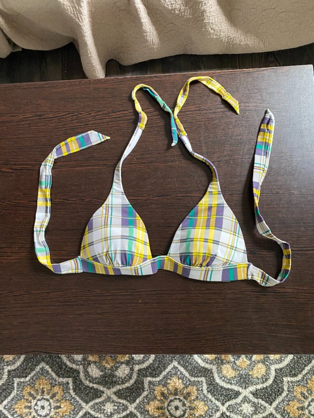 Victoria’s Secret Plaid Triangle Bikini Top Size M Halter Swim Top